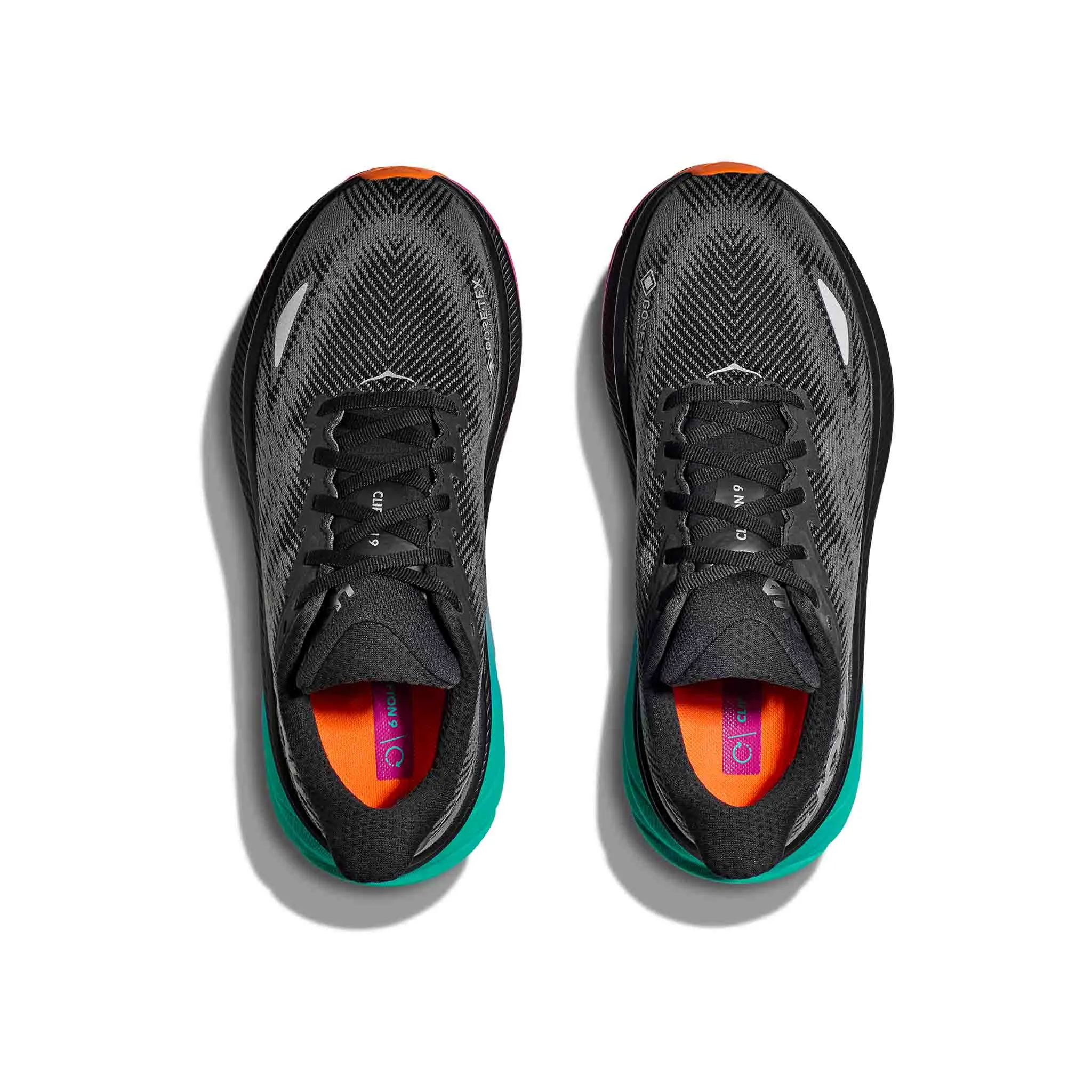 HOKA | Women's Clifton 9 GORE-TEX Running Shoes - Black/Electric Aqua