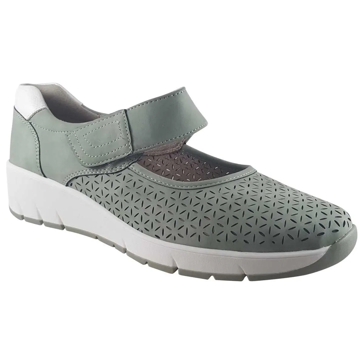 Jana 24664-42 Touch fastening Bar Shoe With Wedge Heel SAGE